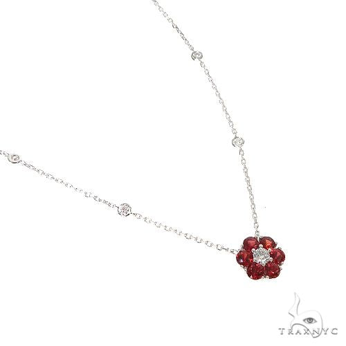 Blood Red Sapphire Diamond Flower Necklace 67224 - Image 2