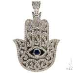 Blue Sapphire Prong Diamond Hamsa Hand Pendant 57223 - Image 1