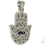 Blue Sapphire Prong Diamond Hamsa Hand Pendant 57223 - Image 2
