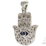 Blue Sapphire Prong Diamond Hamsa Hand Pendant 57223 - Image 3