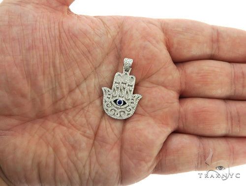 Blue Sapphire Prong Diamond Hamsa Hand Pendant 57223 - Image 5