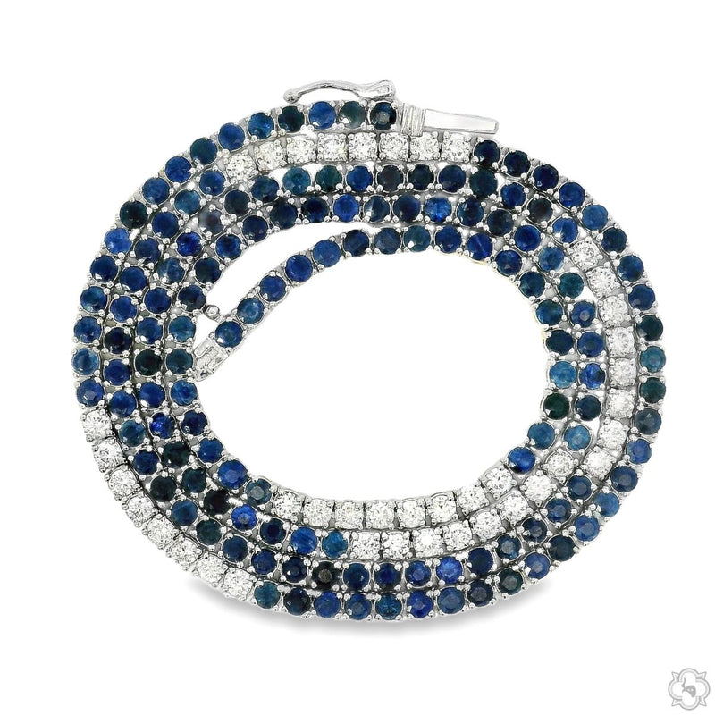 Blue Sapphire and Diamond Gradient Tennis Necklace 70542 - Image 3