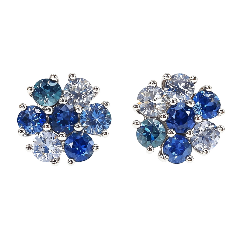 Small Ocean Bloom Sapphire Diamond Flower Earrings 66791