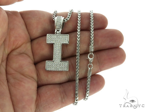 CZ Silver Initial(I) Pendant 24 Inches Franco Chain Set 58477 - Image 4