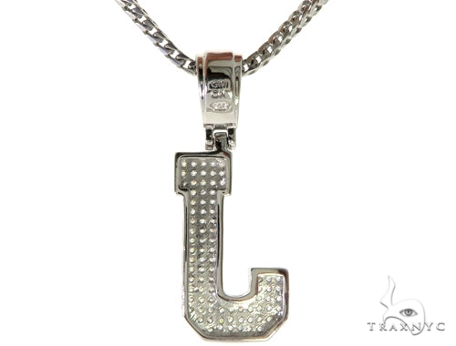 CZ Silver Initial(J) Pendant 24 Inches Franco Chain Set 58478 - Image 3