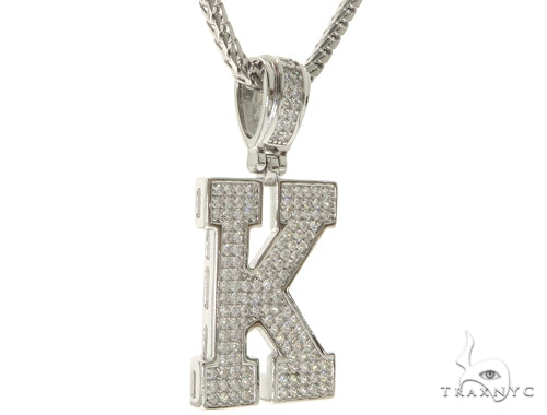 CZ Silver Initial(K) Pendant 24 Inches Franco Chain Set 58479 - Image 2
