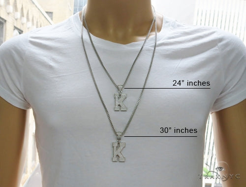 CZ Silver Initial(K) Pendant 24 Inches Franco Chain Set 58479 - Image 7