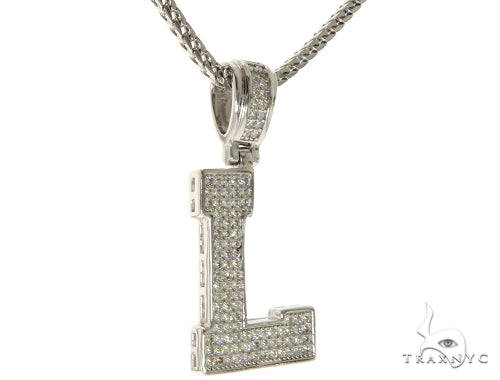 CZ Silver Initial(L) Pendant 24 Inches Franco Chain Set 58480 - Image 2