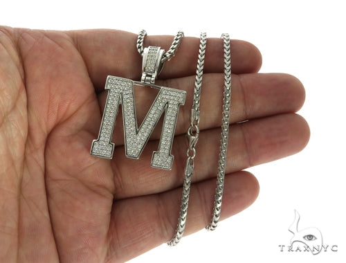 CZ Silver Initial(M) Pendant 24 Inches Franco Chain Set 58481 - Image 4