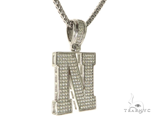 CZ Silver Initial(N) Pendant 24 Inches Franco Chain Set 58482 - Image 2
