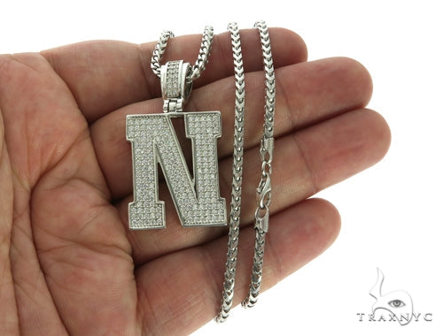 CZ Silver Initial(N) Pendant 24 Inches Franco Chain Set 58482 - Image 4