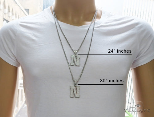 CZ Silver Initial(N) Pendant 24 Inches Franco Chain Set 58482 - Image 7