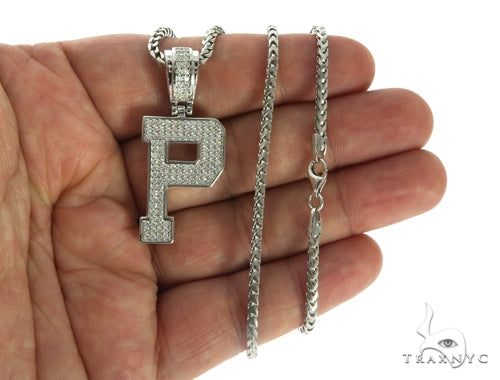 CZ Silver Initial(P) Pendant 24 Inches Franco Chain Set 58484 - Image 4