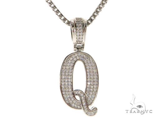 CZ Silver Initial(Q) Pendant 24 Inches Franco Chain Set 58485 - Image 1