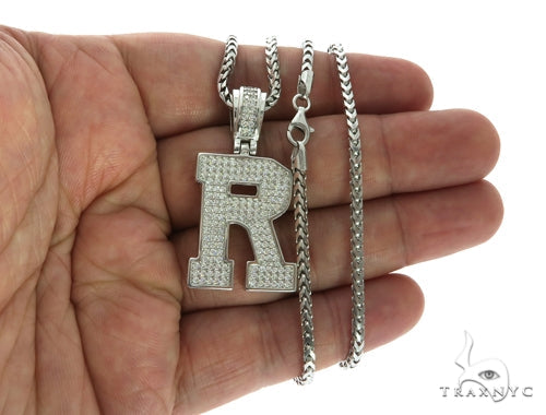 CZ Silver Initial(R) Pendant 24 Inches Franco Chain Set 58486 - Image 4