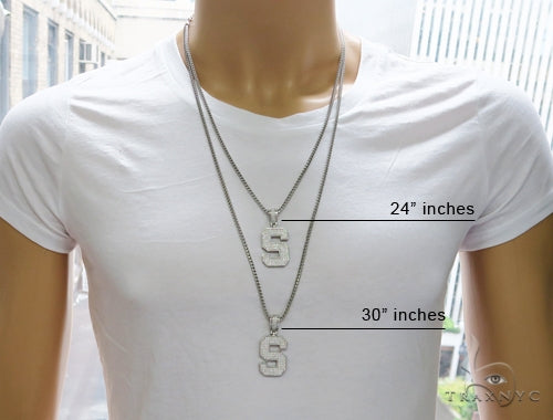 CZ Silver Initial(S) Pendant 24 Inches Franco Chain Set 58487 - Image 7