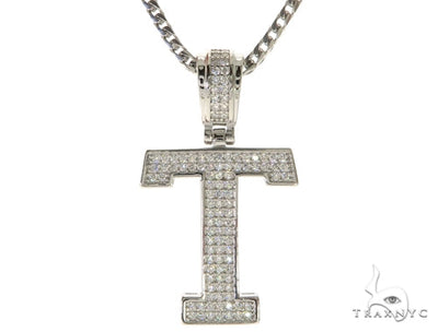 CZ Silver Initial(T) Pendant 24 Inches Franco Chain Set 58488 - Image 1