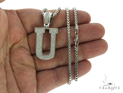 CZ Silver Initial(U) Pendant 24 Inches Franco Chain Set 58489 - Image 4