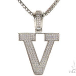 CZ Silver Initial(V) Pendant 24 Inches Franco Chain Set 58490 - Image 1