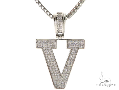 CZ Silver Initial(V) Pendant 24 Inches Franco Chain Set 58490 - Image 1