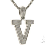 CZ Silver Initial(V) Pendant 24 Inches Franco Chain Set 58490 - Image 2