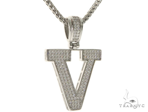 CZ Silver Initial(V) Pendant 24 Inches Franco Chain Set 58490 - Image 2