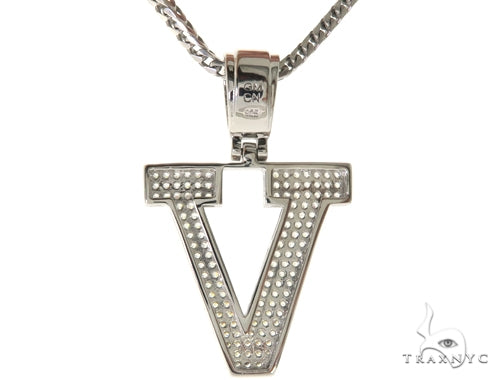 CZ Silver Initial(V) Pendant 24 Inches Franco Chain Set 58490 - Image 3