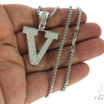 CZ Silver Initial(V) Pendant 24 Inches Franco Chain Set 58490 - Image 4