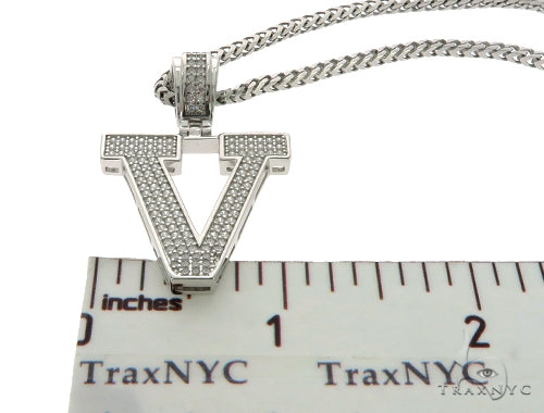 CZ Silver Initial(V) Pendant 24 Inches Franco Chain Set 58490 - Image 5