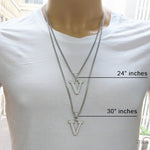 CZ Silver Initial(V) Pendant 24 Inches Franco Chain Set 58490 - Image 6