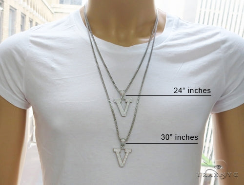 CZ Silver Initial(V) Pendant 24 Inches Franco Chain Set 58490 - Image 6