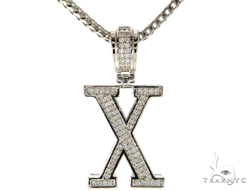 CZ Silver Initial(X) Pendant 24 Inches Franco Chain Set 58492 - Image 1