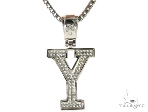 CZ Silver Initial(Y) Pendant 24 Inches Franco Chain Set 58493 - Image 3