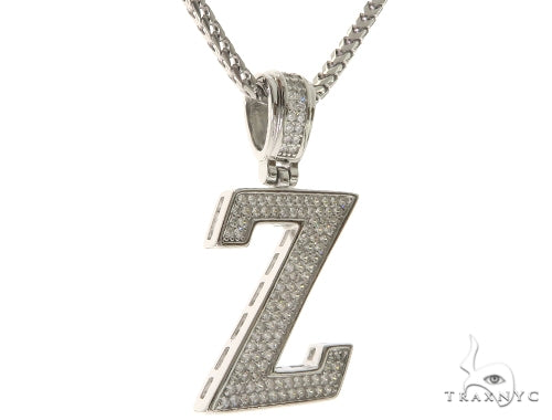 CZ Silver Initial(Z) Pendant 24 Inches Franco Chain Set 58494 - Image 2