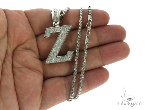 CZ Silver Initial(Z) Pendant 24 Inches Franco Chain Set 58494 - Image 3