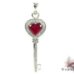 Synthetic Vivid Red Ruby Heart Key Pendant 25107 - Image 1