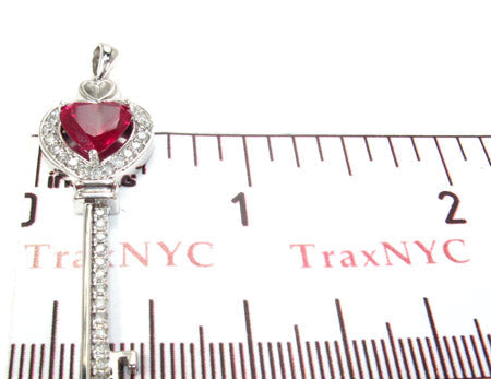 Synthetic Vivid Red Ruby Heart Key Pendant 25107 - Image 5