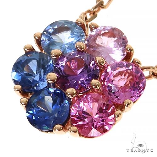 Cotton Candy Sapphire Diamond Flower Necklace 67409 - Image 3