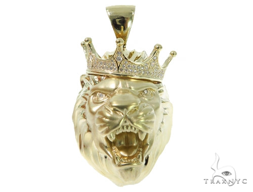 Large Crown Lion Head Diamond Pendant 49161 - Image 2
