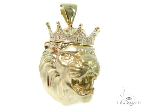 Large Crown Lion Head Diamond Pendant 49161 - Image 1