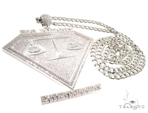 Cubic Zirconia .925 Sterling Silver Custom Large Pendant 64142 - Image 5