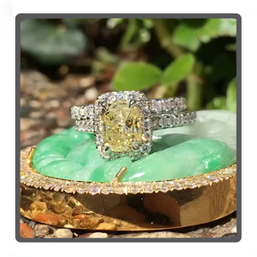 Cushion Cut Halo Diamond Engagement Ring Set 45619 - Image 3