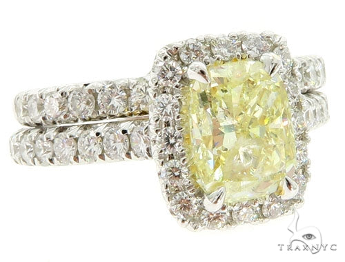 Cushion Cut Halo Diamond Engagement Ring Set 45619 - Image 1