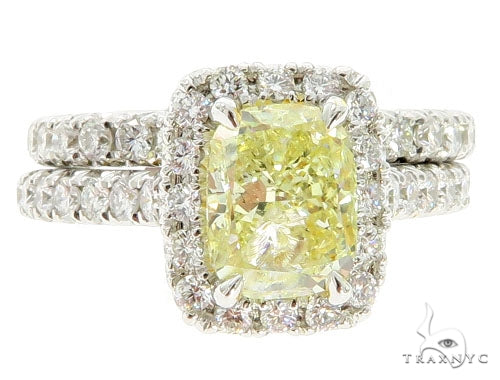 Cushion Cut Halo Diamond Engagement Ring Set 45619 - Image 2