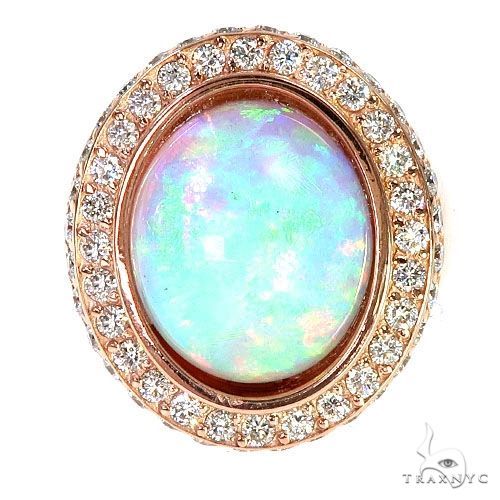Custom 14K Gold Opal Diamond Ring 67292 - Image 2