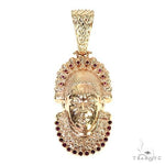 Custom 14K Gold Ruby African Mask Pendant 57697 - Image 1