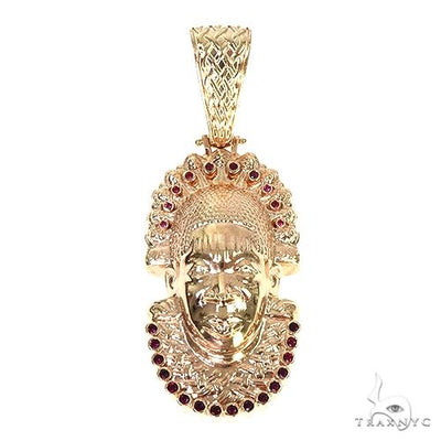 Custom 14K Gold Ruby African Mask Pendant 57697 - Image 1