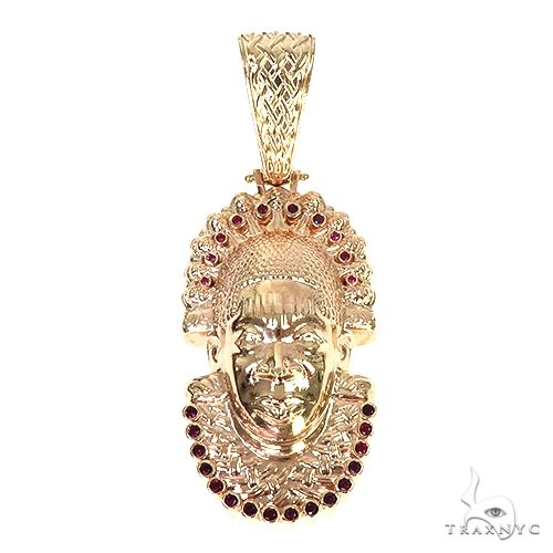 Custom 14K Gold Ruby African Mask Pendant 57697 - Image 1