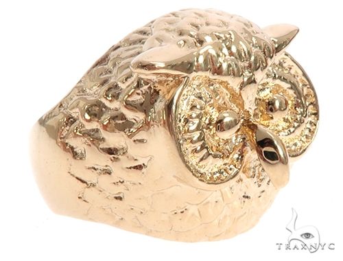 Custom 14K Yellow Gold Owl Ring 65010 - Image 3