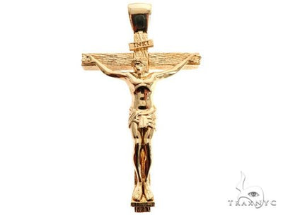 Custom 18K Yellow Gold Jesus Cross Charm Pendant 64006 - Image 1